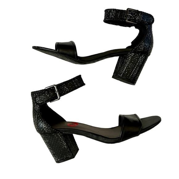Tahari "Adam" Ankle Strap Block Heels in Black Leather/Snake Print US 10 NEW - Picture 1 of 10